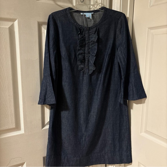 Draper James Dark Blue Denim Chambray 3/4 Bell Sleeves Shift Dress Size 8 NWT - Picture 5 of 10